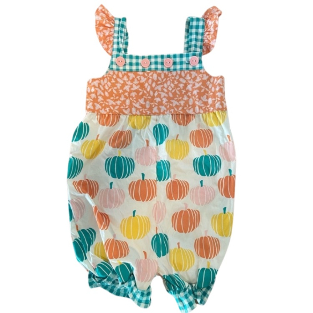 Eleanor Rose pumpkin novelty print ruffle one piece fall outfit like new